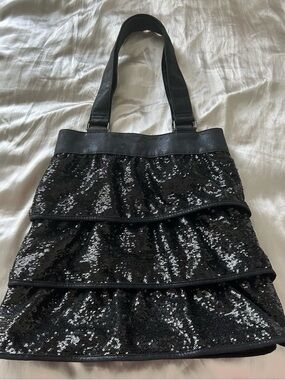 Black Sequin Tiered Shoulder Bag